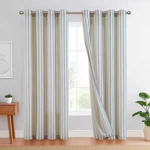 Linen striped curtains, blue stripes, curtains with punched rings, ticking, stripes, pattern, linen look, light filtering for living room, chalk stripes, curtain, opaque