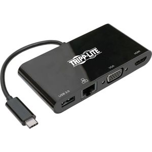 Tripp-Lite U444-06N-HV4GUB USB 3.1 Gen 1 USB-C Adapter, 4K @ 30Hz - HDMI, VGA, USB-A Hub Port and Gigabit Ethernet, Black TrippLite