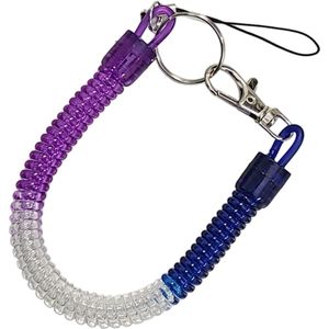 Fako Bijoux® - Uittrekbare Sleutelhanger Spiraal - Uittrekbaar - Verend - 24cm - Blauw/Wit/Paars