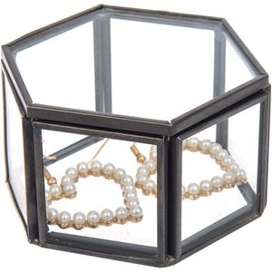 Glazen juwelendoos, geometrische ringdoos, opslag, decoratie, bloemen, sieraden voor woonkamer, Moederdag, bruiloft, 8 x 7 x 4,5 cm (zwart)