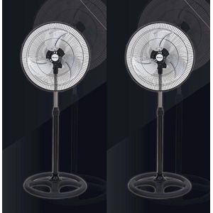 2 STUKS Metalen Ventilator - Statiefventilator - Staande ventilator - rotatie Ø 50cm met 3 snelheidsstanden - Ventilator met 75° graden draaifunctie & in hoogte verstelbare tot 130 cm - 50W - Zwart