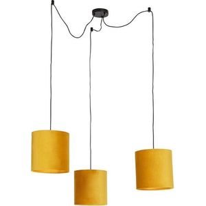 QAZQA cava - Landelijke Hanglamp met kap voor boven de eettafel | in eetkamer - 3 lichts - Ø 850 mm - Geel - Woonkamer | Slaapkamer | Keuken