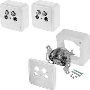 3x 4-poort Antennecontactdoos - SAT Tv en Kabel Aansluiting - Digitaal/Analoog - Oppervlak/Ingebouwd