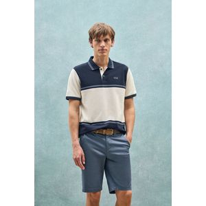 Marineblauwe polo Veil uit tweekleurige piqué-katoen met geborduurd detail
