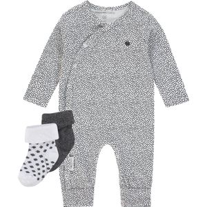 Noppies Unisex set(3delig) Boxpak Wit Grijs met 2 paar sokjes - Maat 74