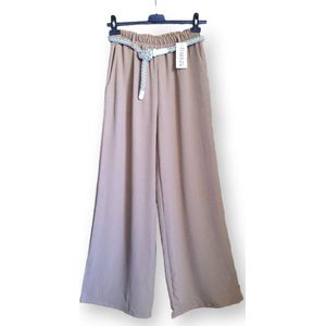 Elegante broek met ceintuur en zijzakken, zware satijnachtig stof kleur BEIGE maat 38/40