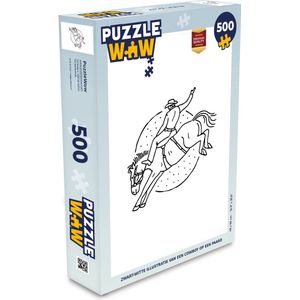 Puzzel Zwart-witte illustratie van een cowboy op een paard - Legpuzzel - Puzzel 500 stukjes