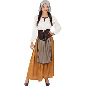 Funidelia | Middeleeuws Boerenkostuum Voor voor vrouwen - Middeleeuwse, Middeleeuwen, Boeren, Herbergier - Kostuum voor Volwassenen Accessoire verkleedkleding en rekwisieten voor Halloween, carnaval & feesten - Maat L - Bruin