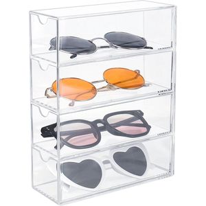 Organiser voor 4 Brillen en Cosmetica met Doorzichtige Acryl Opbergdoos