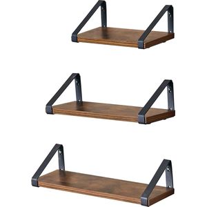 Wandplanken - Zwevende planken - Set van 3 - Industriële look - Bruin
