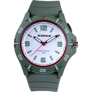 Xonix PO-B03 - Horloge - Analoog - Unisex - Siliconen band - ABS - Cijfers/Streepjes - Waterdicht - 10 ATM - DonkerGroen- Wit