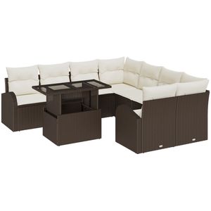 vidaXL - 9-delige - Tuin - Sofa - Set - met - Kussens - Bruin - Poly - Rattan