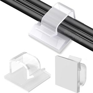 Outdoor Cable Clips Self Adhesive for USB Cable Charger Photos Christmas and Fairy Lighting Transparent - Pack of 60