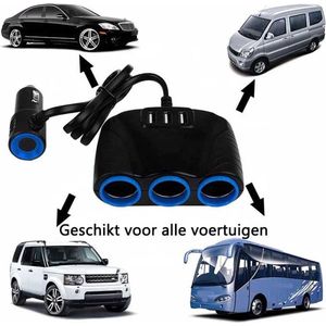 Auto Sigarettenaansteker stekker - Splitter 12V/24V - 3x USB Ingang Auto 5V/3.1A - 3 Sigaretten Aansluitingen - Autolader - auto accessoires - Zwart