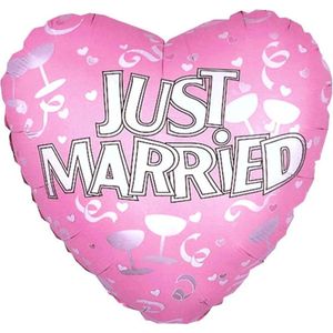 Folieballon - Just married - Hartvormig - Roze, zilver, wit - 45cm - Zonder vulling