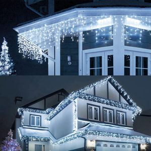IJspegelverlichting buiten, 14 m/45,93 ft 360 LED's kerstverlichting plug-in, koel witte kerstverlichting waterdicht, lichtslingers met 8 modi, vakantieverlichting voor raam, tuin, feest