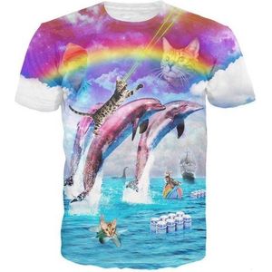 Dolfijn katenshirt Maat S Crew neck - Festival shirt - Superfout - Fout T-shirt - Feestkleding - Festival outfit - Foute kleding - Dolfijn - Dolfijn t-shirt - Dierenshirt