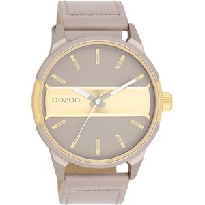 Taupe/goudkleurige OOZOO horloge met taupe leren band - C11317