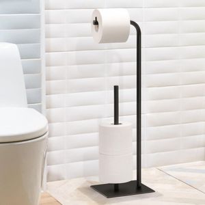 Toiletrolhouder staand zwart, toiletrolhouder RVS toiletrolhouder staand voor 4 papierrollen, badkameraccessoires toiletrolhouder dispenser voor toiletpapieropslag