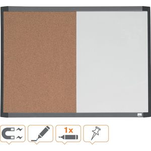 Nobo Kurken Combibord Met Gewelfde Lijst - Prikbord En Whiteboard in 1 - 58,5x43cm - Inclusief Whiteboard Accessoires - Wit/Natuurbruin