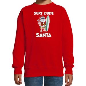 Surf dude Santa fun Kerstsweater / Kerst trui rood voor kinderen - Kerstkleding / Christmas outfit 98/104