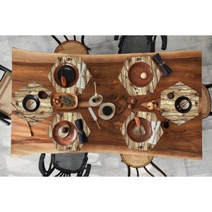 Placemats hexagon - Onderleggers placemats - Placemat zeshoek - Landelijk - Abstract - Plank - 6 stuks