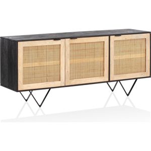 Rootz massief houten rotan dressoir - ladekast - opbergkast - handgemaakt - ruime opbergruimte - modern design - 175 cm x 75 cm x 45 cm