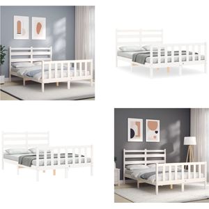 vidaXL Bedframe met hoofdbord massief hout wit 4FT Small Double - Bedframe - Bedframes - Bed - Tweepersoonsbed