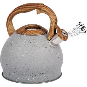 Grey Texture Whistling Tea Kettle - 3L Tea Pot for Stovetop/Induction Hob - Stainless Steel Hot Water Camping Kettle Teapot for Tea/Coffee - Large Capacity Stainless Steel Kettle .