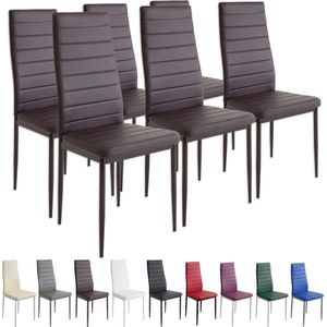 MILANO Eetkamerstoelen in Set van 6, Bruin - Gestoffeerde stoel met kunstleer bekleding - Modern stijlvol design aan de eettafel - Keukenstoel of eetkamerstoel met hoog draagvermogen tot 110kg