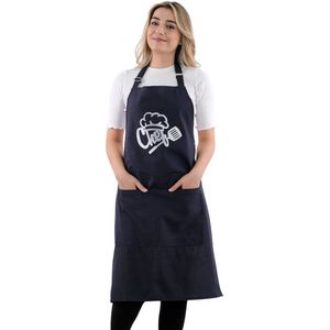 Chef Master Keukenschort Marineblauw Professioneel Verstelbaar Kookschort BBQ Schort Horecakwaliteit Schorten voor vrouwen One Size Fits All