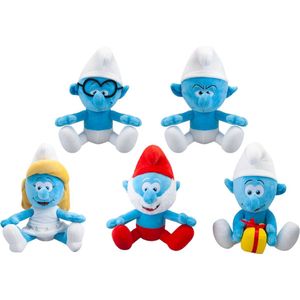 Smurfenknuffels - zittend - 5 stuks - Smurfin - Lolsmurf - Grote Smurf - Moppersmurf en brilsmurf