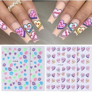 Zelfklevende 4 vellen romantische Valentijnsdag nagelstickers - niet-giftige nail art stickers - hars nagelstickers