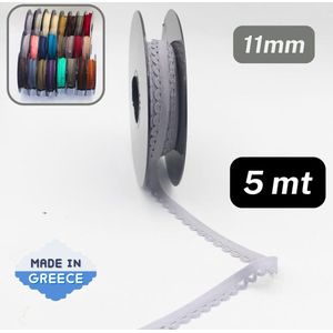 5 Meter LINGERIE ELASTIEK / PICOT ELASTIEK, Totale Breedte 11MM, Kleur LICHTGRIJS