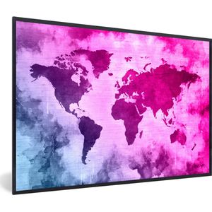 Fotolijst incl. Poster - Wereldkaart - Blauw - Roze - 30x20 cm - Posterlijst