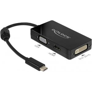 Premium USB-C naar HDMI, DVI en VGA adapter met DP Alt Mode / zwart - 0,15 meter