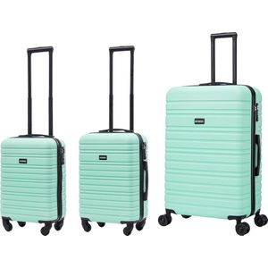 BlockTravel kofferset 3 delig ABS ruimbagage en handbagage 29 39 en 95 liter - inbouw TSA slot - mintgroen