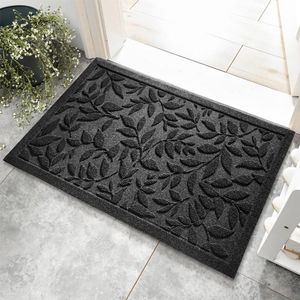 Deurmat met groene bladeren voor binnen en buiten - Antislip vuilvangmat van rubber - Zwart - 45 x 75 cm
