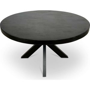 Combi Meubels - Eettafel - 150cm x 150cm - Mangohout - Visgraat - Rond - Zwart - Kruispoot