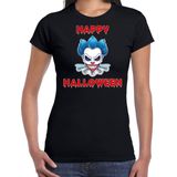 Halloween Happy Halloween blauwe horror clown verkleed t-shirt zwart voor dames - horror clown shirt / kleding / kostuum / horror outfit M