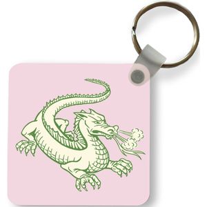 Sleutelhanger - Uitdeelcadeautjes - Kinderillustratie van een draak met spleettong - Plastic