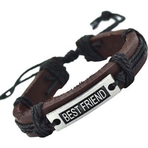 Fako Bijoux® - Leren Armband - Leder - Best Friend - Zwart