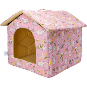 Nobleza Kattenmand huisje - Kattenhuis van stof - Katoen - Roze met ijsberen - Maat M