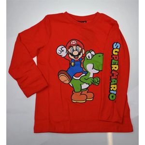 Super Mario T-shirt - Longsleeve - Rood. Maat 140/146 cm - 10/11 jaar.