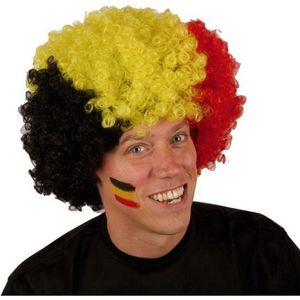 Belgie supporters vlag kleuren grote afro pruik - Volwassenen