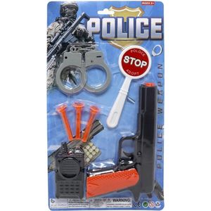 Politie speelgoed set - pistool met zuignap pijltjes - voor kinderen - plastic - met accessoires