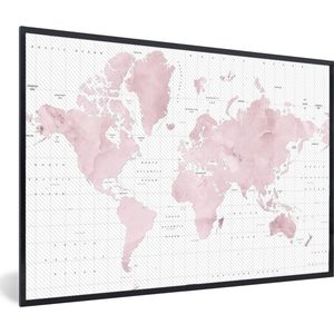 Fotolijst incl. Poster - Wereldkaart - Roze - Marmer - 60x40 cm - Posterlijst