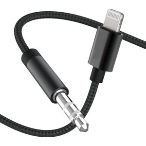 Eisenz Aux-Kabel iPhone - Auto Aux kabel - 3.5 mm Lightning Audiokabel - 1.2 Meter - Geschikt voor iPhone X/11/12/13/14 en iPad - Zwart