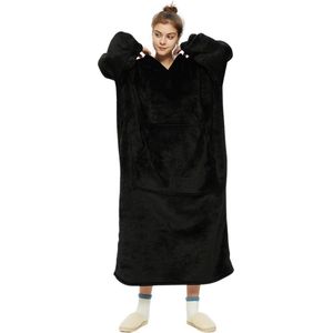 Zwarte hoodie blanket - Extra Lang 120cm - fleece deken met mouwen en capuchon – Oversized hoodie deken met mouwen – Fleece deken – Fleece TV deken – Plaid met mouwen – Warm & zacht – Fleece poncho - zwart - Badrock