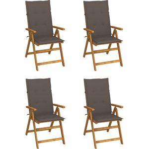 The Living Store buitenstoelen set van 4 - Acaciahout - Verstelbaar - Kussens - Taupe kussen